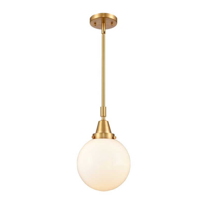 Beacon Mini Pendant shown in the Satin Gold finish with a Matte White shade