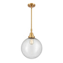 Beacon Mini Pendant shown in the Satin Gold finish with a Seedy shade