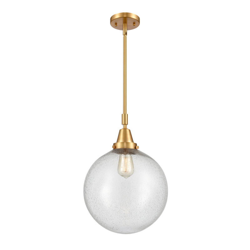 Beacon Mini Pendant shown in the Satin Gold finish with a Seedy shade