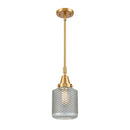 Stanton Mini Pendant shown in the Satin Gold finish with a Clear Wire Mesh shade