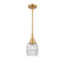 Colton Mini Pendant shown in the Satin Gold finish with a Clear Halophane shade