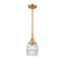 Colton Mini Pendant shown in the Satin Gold finish with a Clear Halophane shade