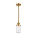 Dover Mini Pendant shown in the Satin Gold finish with a Clear shade