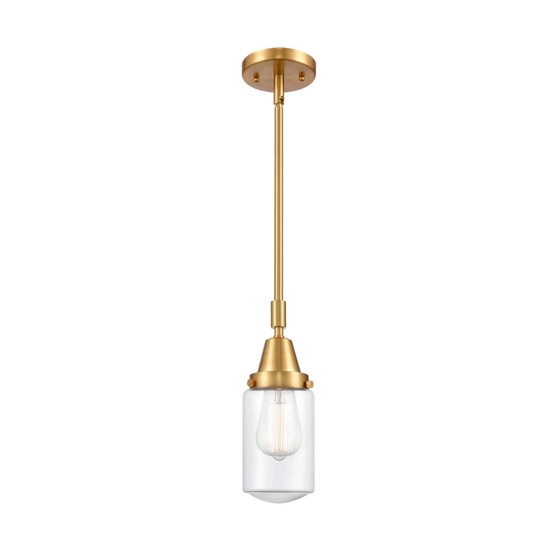 Dover Mini Pendant shown in the Satin Gold finish with a Clear shade