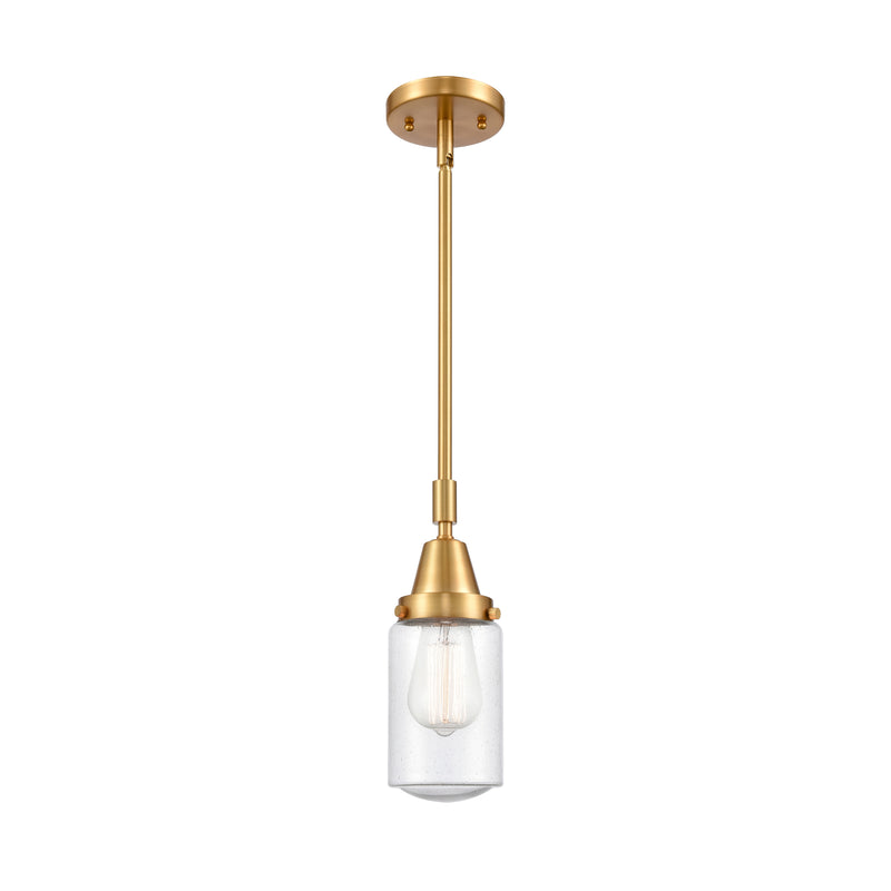 Dover Mini Pendant shown in the Satin Gold finish with a Seedy shade