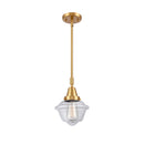 Oxford Mini Pendant shown in the Satin Gold finish with a Clear shade