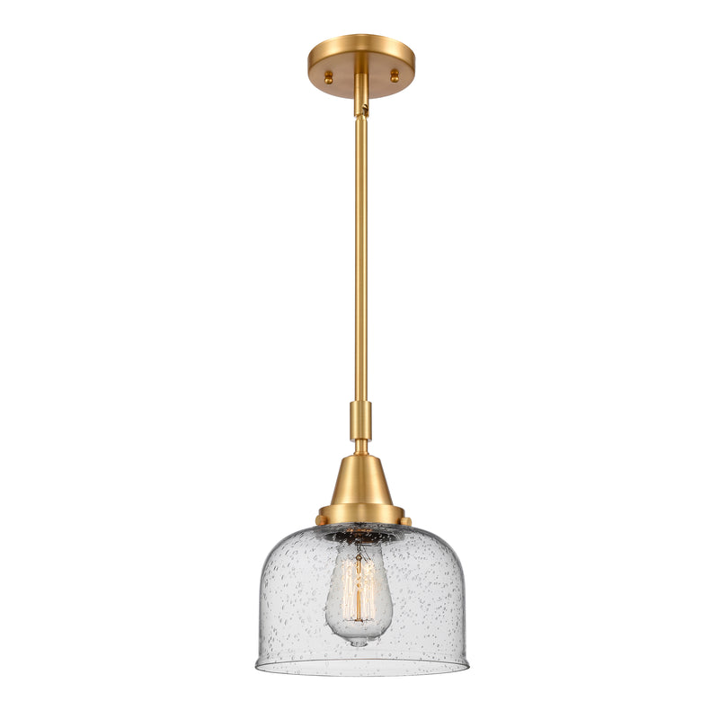 Bell Mini Pendant shown in the Satin Gold finish with a Seedy shade