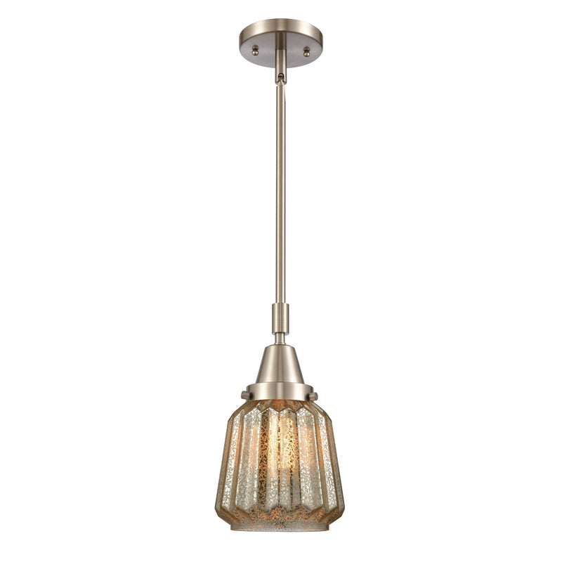 Chatham Mini Pendant shown in the Brushed Satin Nickel finish with a Mercury shade