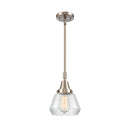 Fulton Mini Pendant shown in the Brushed Satin Nickel finish with a Clear shade