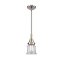 Canton Mini Pendant shown in the Brushed Satin Nickel finish with a Clear shade