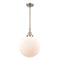 Beacon Mini Pendant shown in the Brushed Satin Nickel finish with a Matte White shade