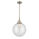 Beacon Mini Pendant shown in the Brushed Satin Nickel finish with a Clear shade