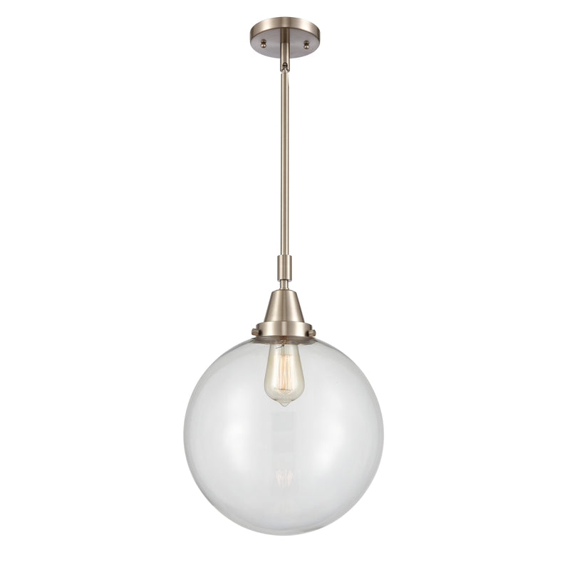 Beacon Mini Pendant shown in the Brushed Satin Nickel finish with a Clear shade