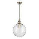 Beacon Mini Pendant shown in the Brushed Satin Nickel finish with a Seedy shade