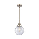 Beacon Mini Pendant shown in the Brushed Satin Nickel finish with a Seedy shade