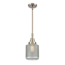 Stanton Mini Pendant shown in the Brushed Satin Nickel finish with a Clear Wire Mesh shade