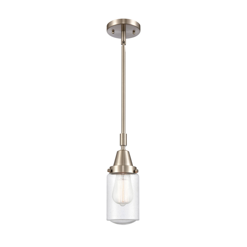 Dover Mini Pendant shown in the Brushed Satin Nickel finish with a Seedy shade