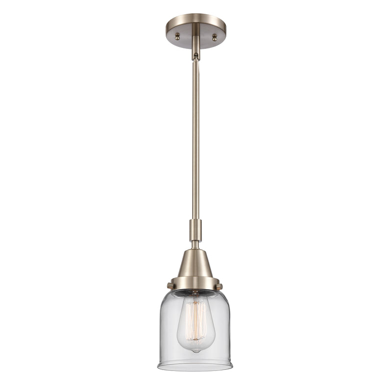 Bell Mini Pendant shown in the Brushed Satin Nickel finish with a Clear shade