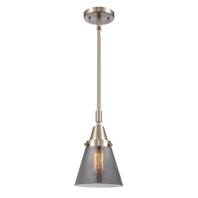 Cone Mini Pendant shown in the Brushed Satin Nickel finish with a Plated Smoke shade