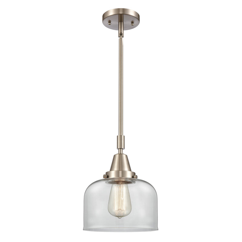 Bell Mini Pendant shown in the Brushed Satin Nickel finish with a Clear shade