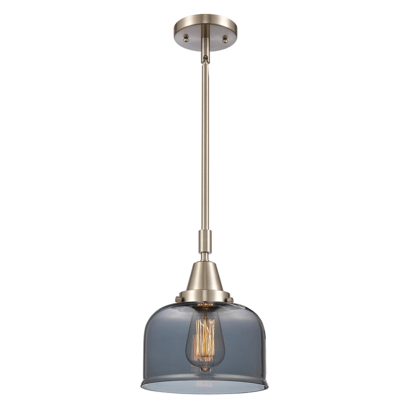 Bell Mini Pendant shown in the Brushed Satin Nickel finish with a Plated Smoke shade