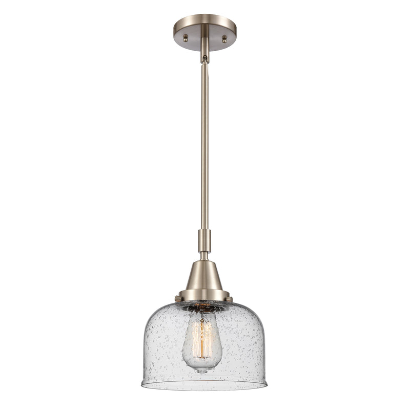 Bell Mini Pendant shown in the Brushed Satin Nickel finish with a Seedy shade