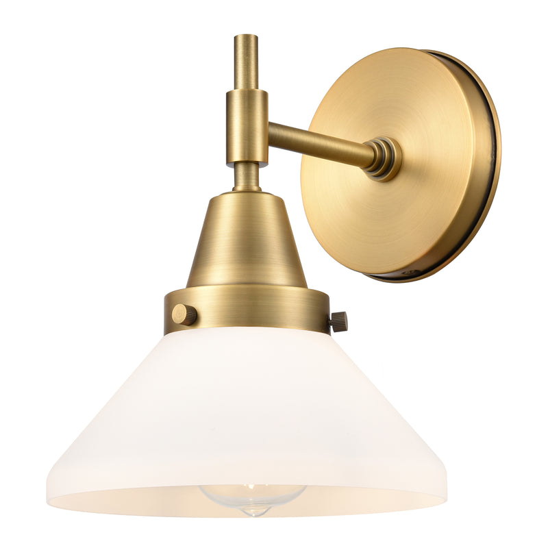 Caden Sconce shown in the Brushed Brass finish with a Matte White shade