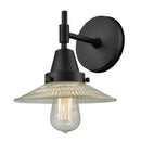 Caden Sconce shown in the Matte Black finish with a Clear Halophane shade