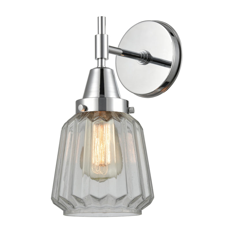 Caden Sconce shown in the Polished Chrome finish with a Clear shade