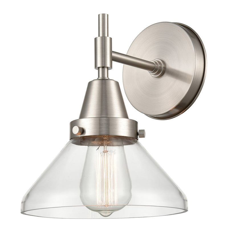 Caden Sconce shown in the Satin Nickel finish with a Clear shade