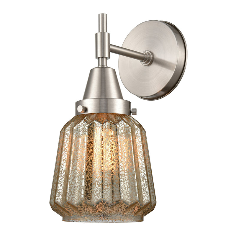 Caden Sconce shown in the Satin Nickel finish with a Mercury shade