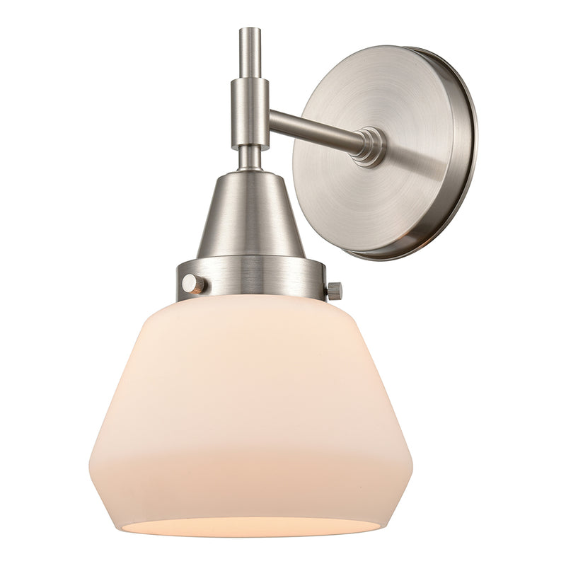 Caden Sconce shown in the Satin Nickel finish with a Matte White shade