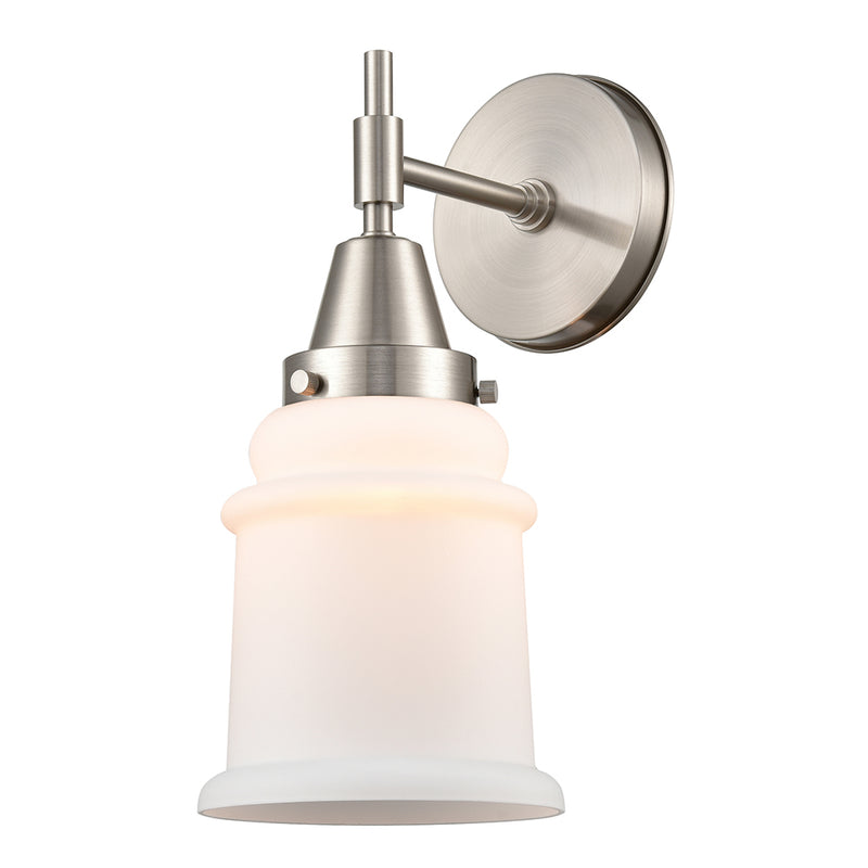 Caden Sconce shown in the Satin Nickel finish with a Matte White shade