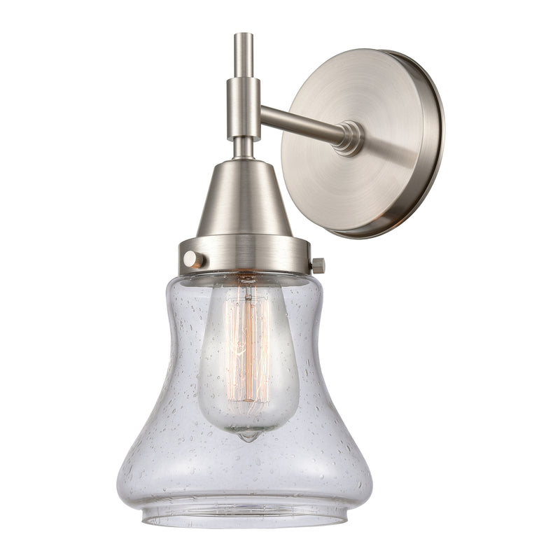 Caden Sconce shown in the Satin Nickel finish with a Seedy shade