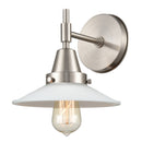 Caden Sconce shown in the Satin Nickel finish with a Matte White Halophane shade