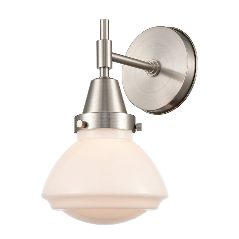 Caden Sconce shown in the Satin Nickel finish with a Matte White shade