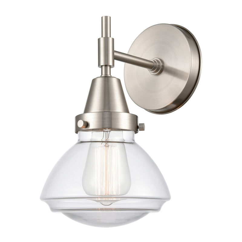 Caden Sconce shown in the Satin Nickel finish with a Clear shade