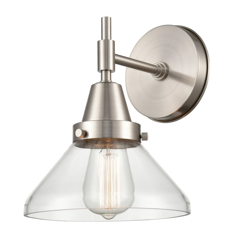 Caden Sconce shown in the Satin Nickel finish with a Clear shade