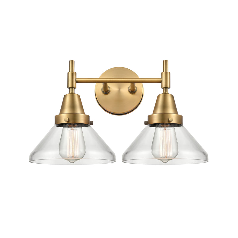 Caden Bath Vanity Light shown in the Brushed Brass finish with a Clear shade