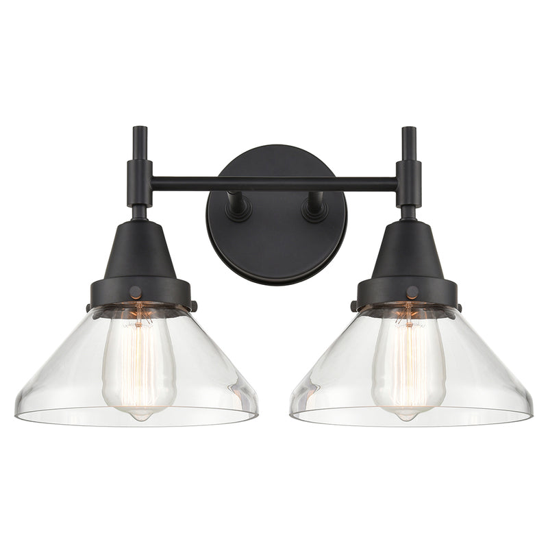 Caden Bath Vanity Light shown in the Matte Black finish with a Clear shade