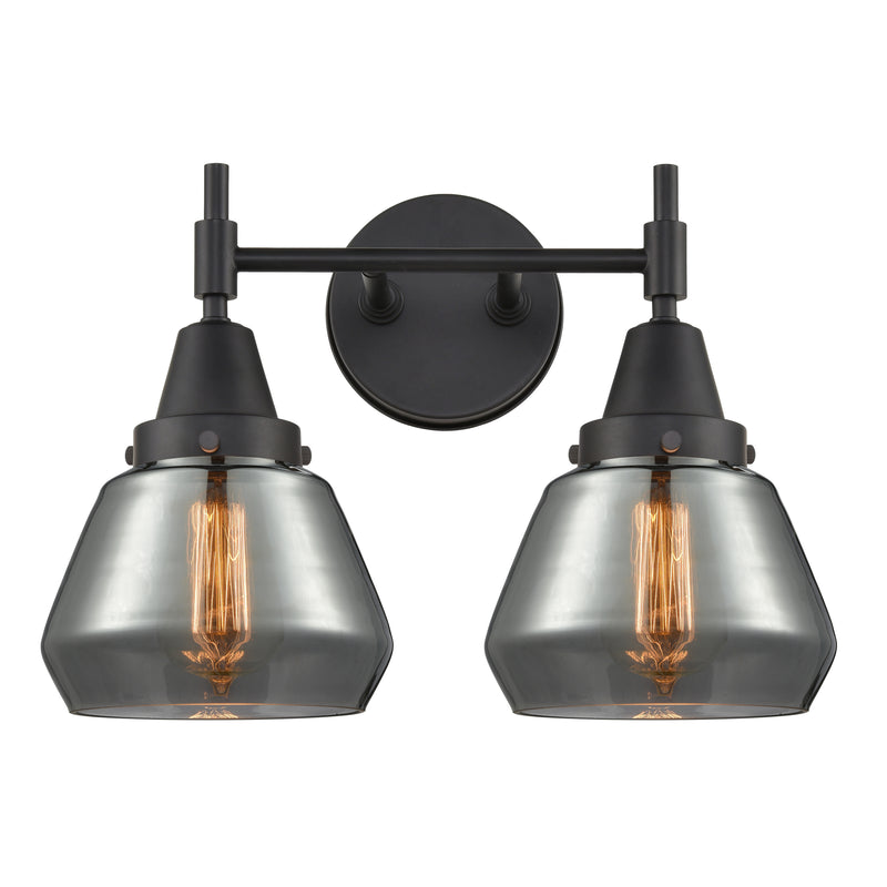 Caden Bath Vanity Light shown in the Matte Black finish with a Plated Smoke shade