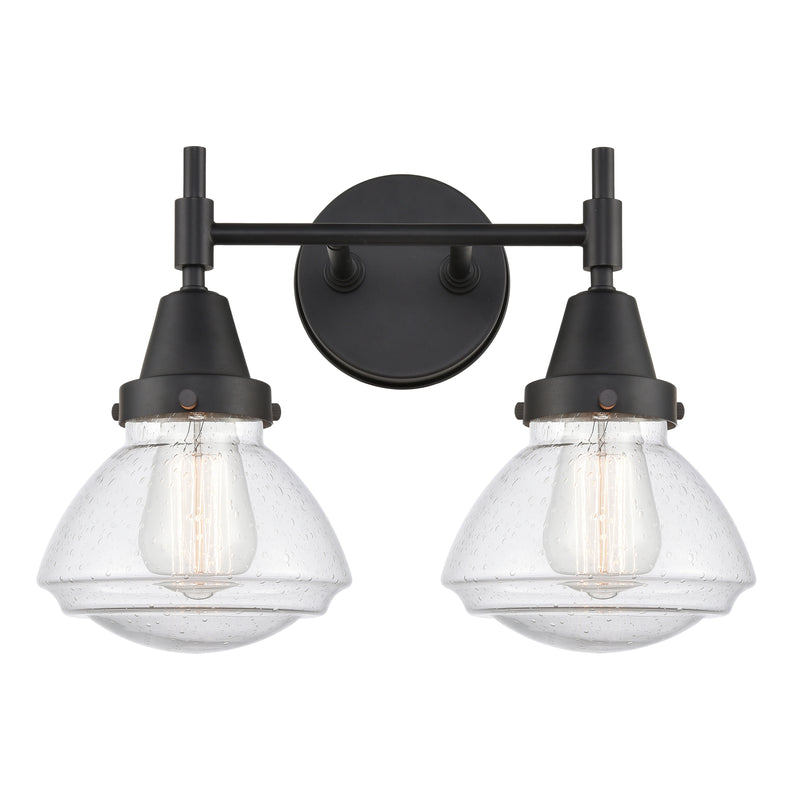 Caden Bath Vanity Light shown in the Matte Black finish with a Seedy shade