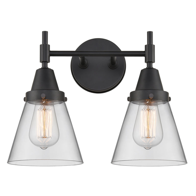 Caden Bath Vanity Light shown in the Matte Black finish with a Clear shade