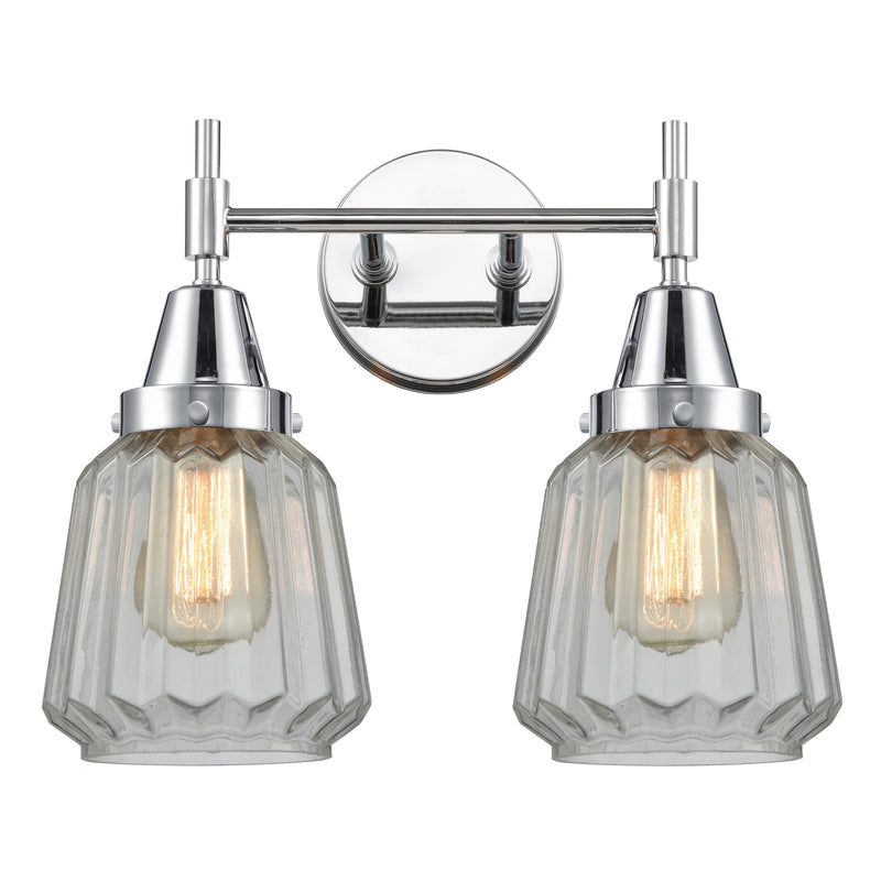 Caden Bath Vanity Light shown in the Polished Chrome finish with a Clear shade