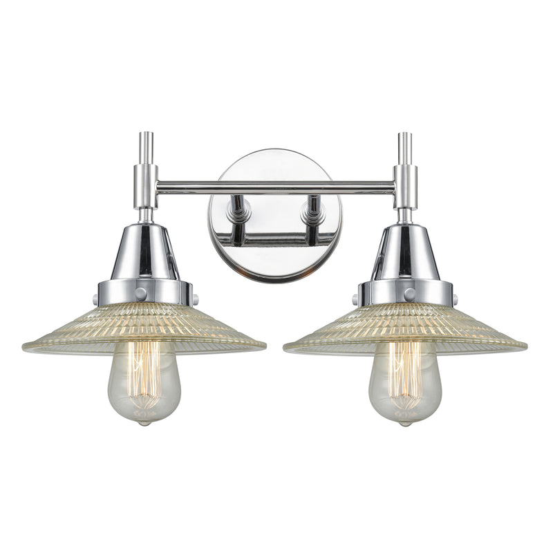 Caden Bath Vanity Light shown in the Polished Chrome finish with a Clear Halophane shade