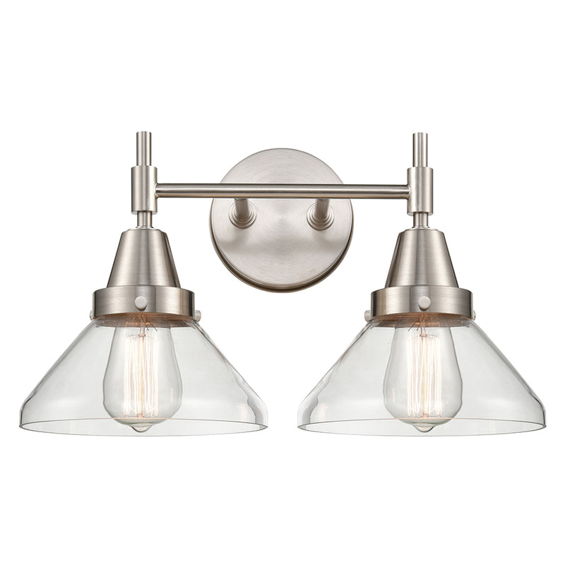 Caden Bath Vanity Light shown in the Satin Nickel finish with a Clear shade