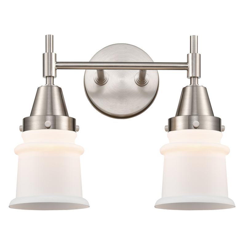 Caden Bath Vanity Light shown in the Satin Nickel finish with a Matte White shade