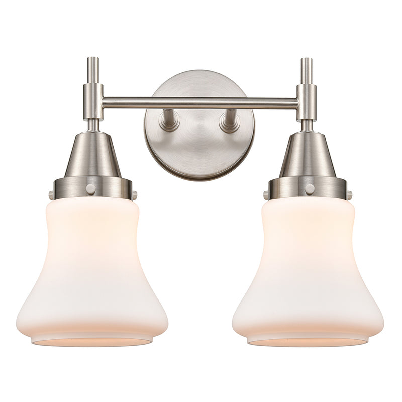 Caden Bath Vanity Light shown in the Satin Nickel finish with a Matte White shade