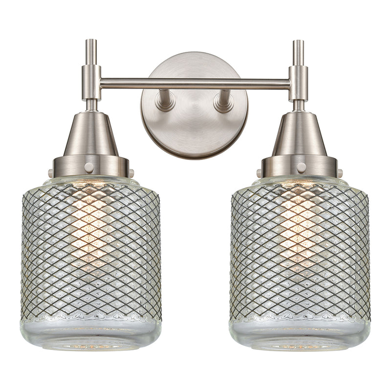 Caden Bath Vanity Light shown in the Satin Nickel finish with a Clear Wire Mesh shade