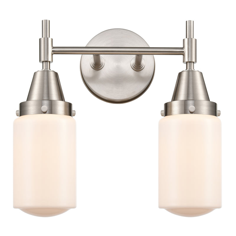 Caden Bath Vanity Light shown in the Satin Nickel finish with a Matte White shade